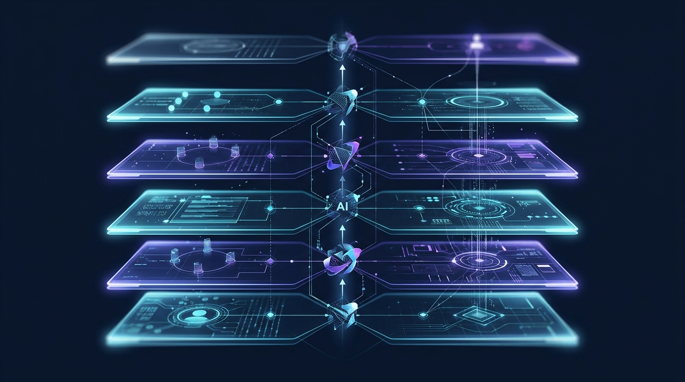 Technical illustration of layered AI agent governance architecture with policy enforcement nodes
