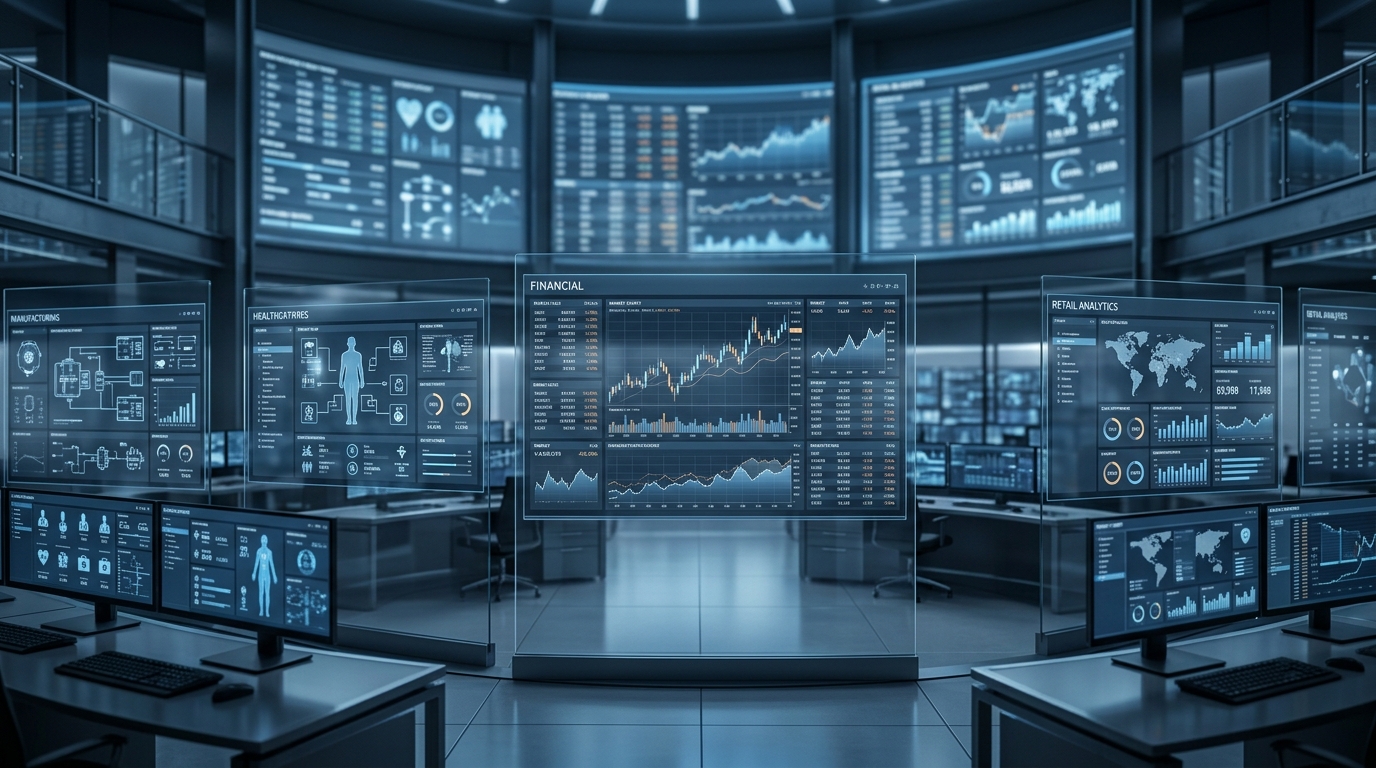 Enterprise AI agent industry benchmarks dashboard with sector-specific performance metrics