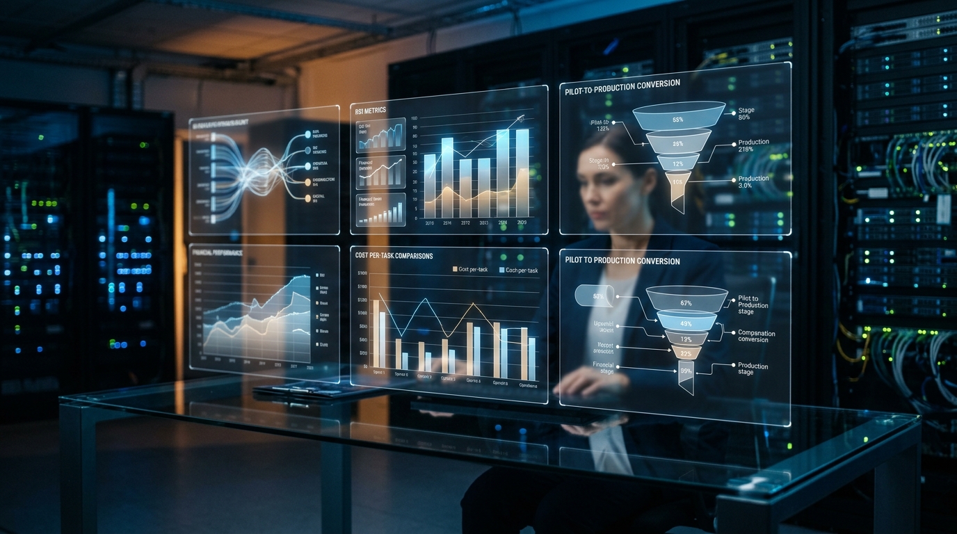 Enterprise AI agent ROI metrics dashboard with conversion funnel analysis