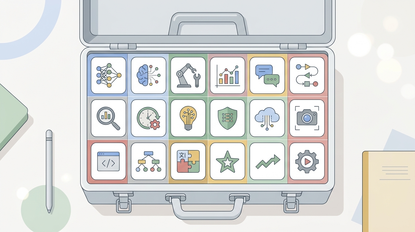 Conceptual visual: Google AI tools ecosystem grid
