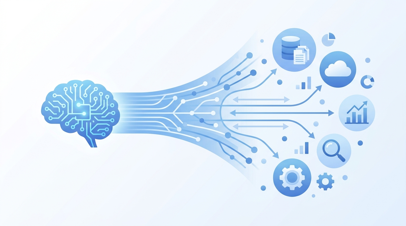 Conceptual visual: Model Context Protocol bridge between AI and tools